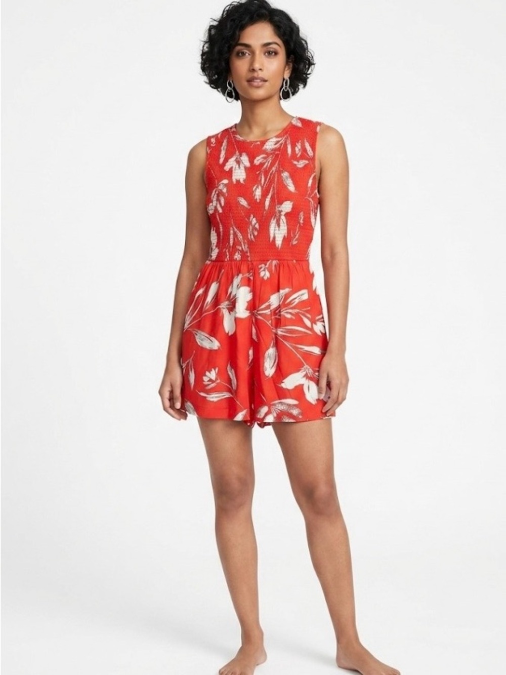 NWT Calvin Klein Red Floral Smocked Romper Size 10